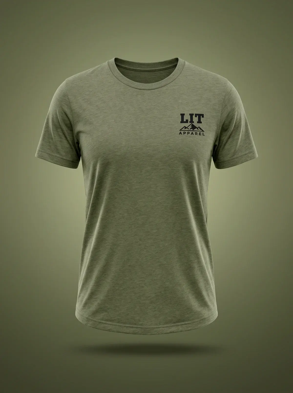 LIT Discipline Tee in Tungsten Olive, photographed front-on against a paper ground.