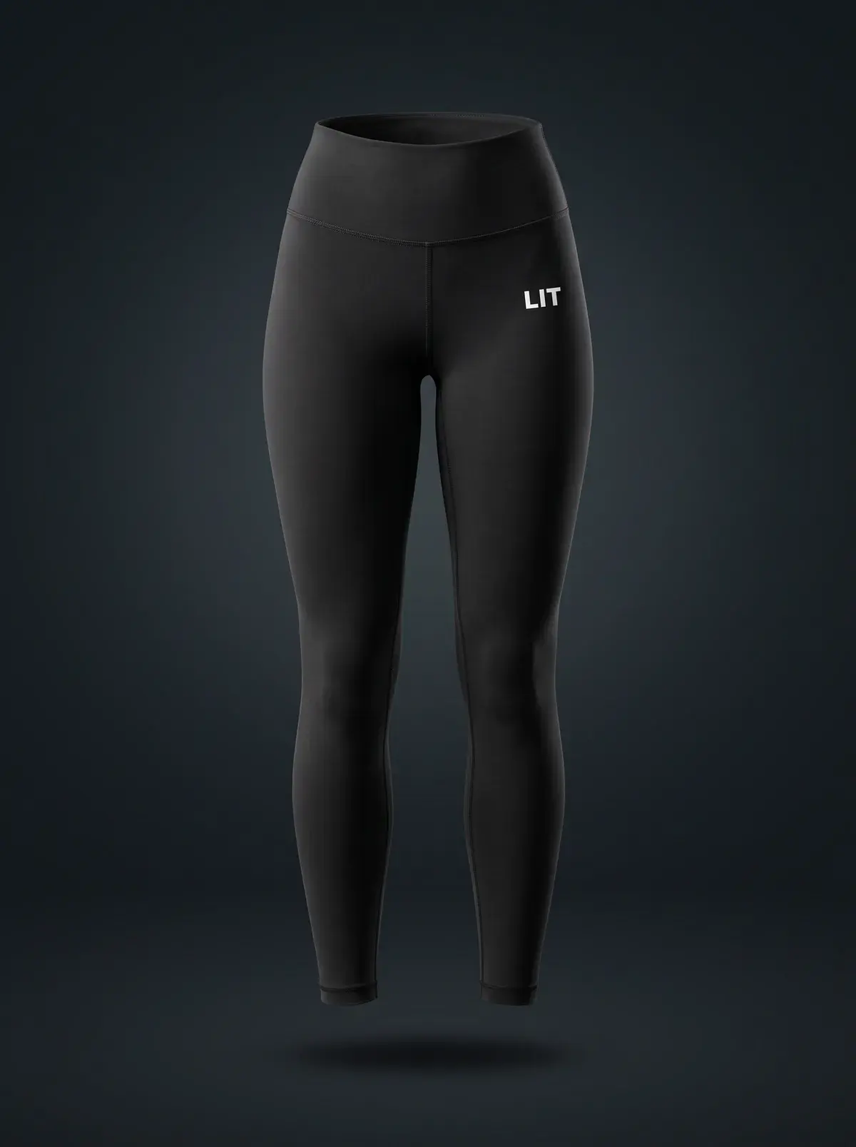 LIT High-Waist Leggings — Black in Summit Black, photographed front-on against a paper ground.