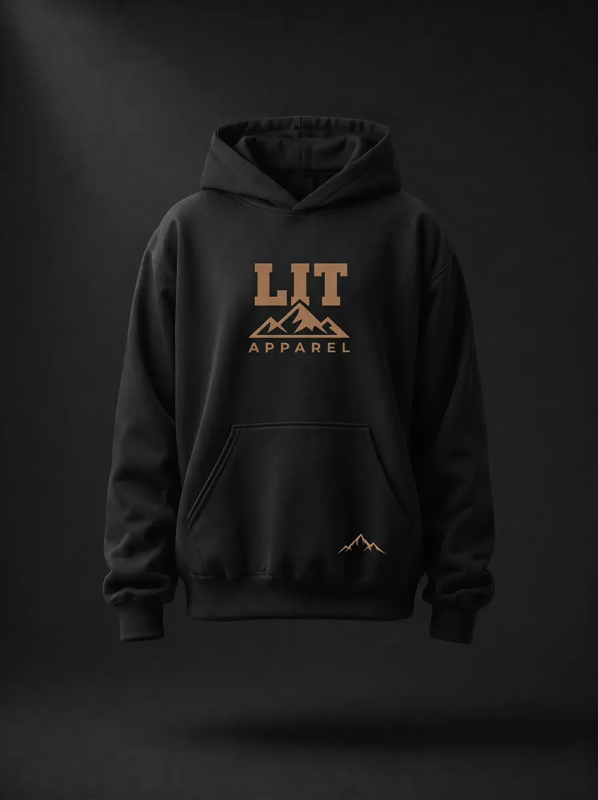 LIT Logo Hoodie — Black in Summit Black, photographed front-on against a paper ground.