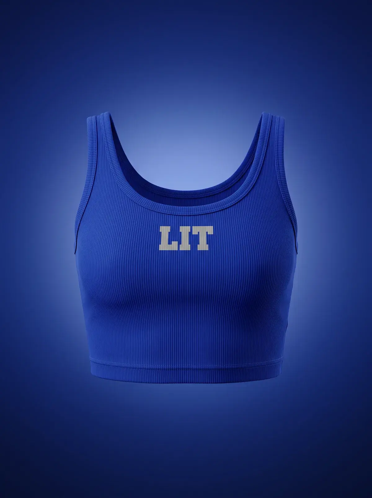 LIT Ribbed Crop Tank — Cobalt in Cobalt Blue, photographed front-on against a paper ground.