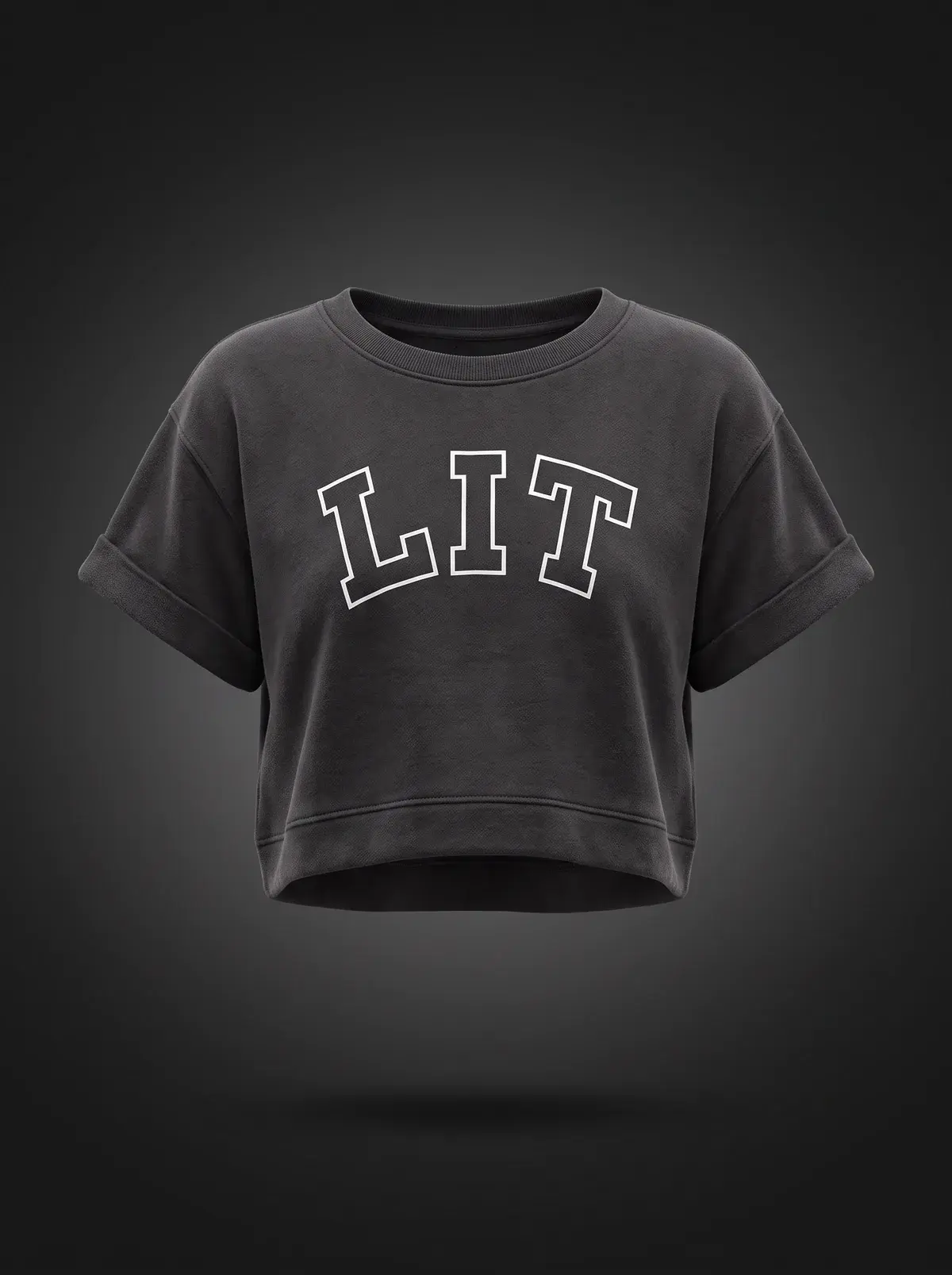 LIT Shadow Crop Top in Shadow Black, photographed front-on against a paper ground.