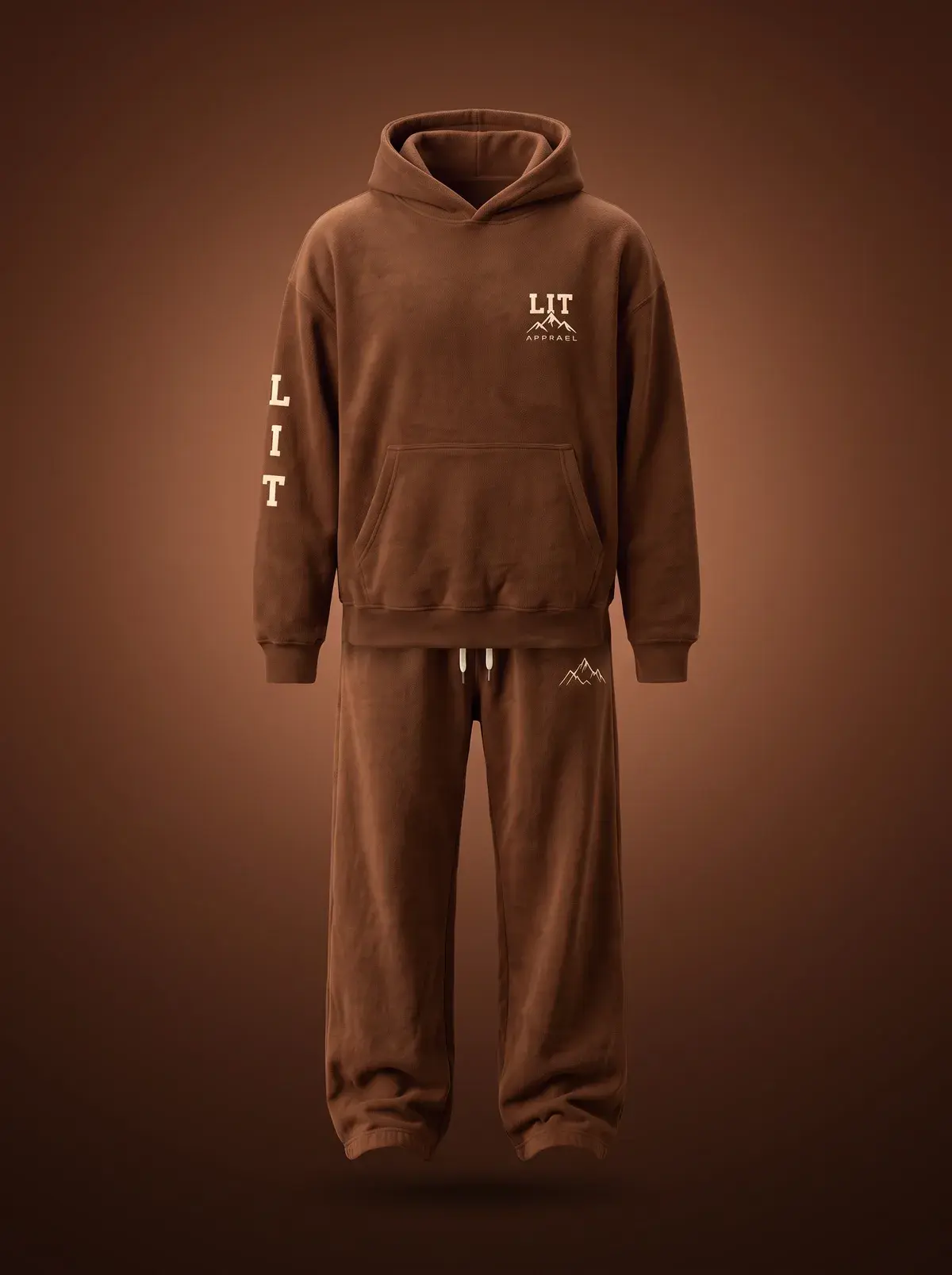 LIT Sleeve Set — Chocolate in Summit Chocolate, photographed front-on against a paper ground.