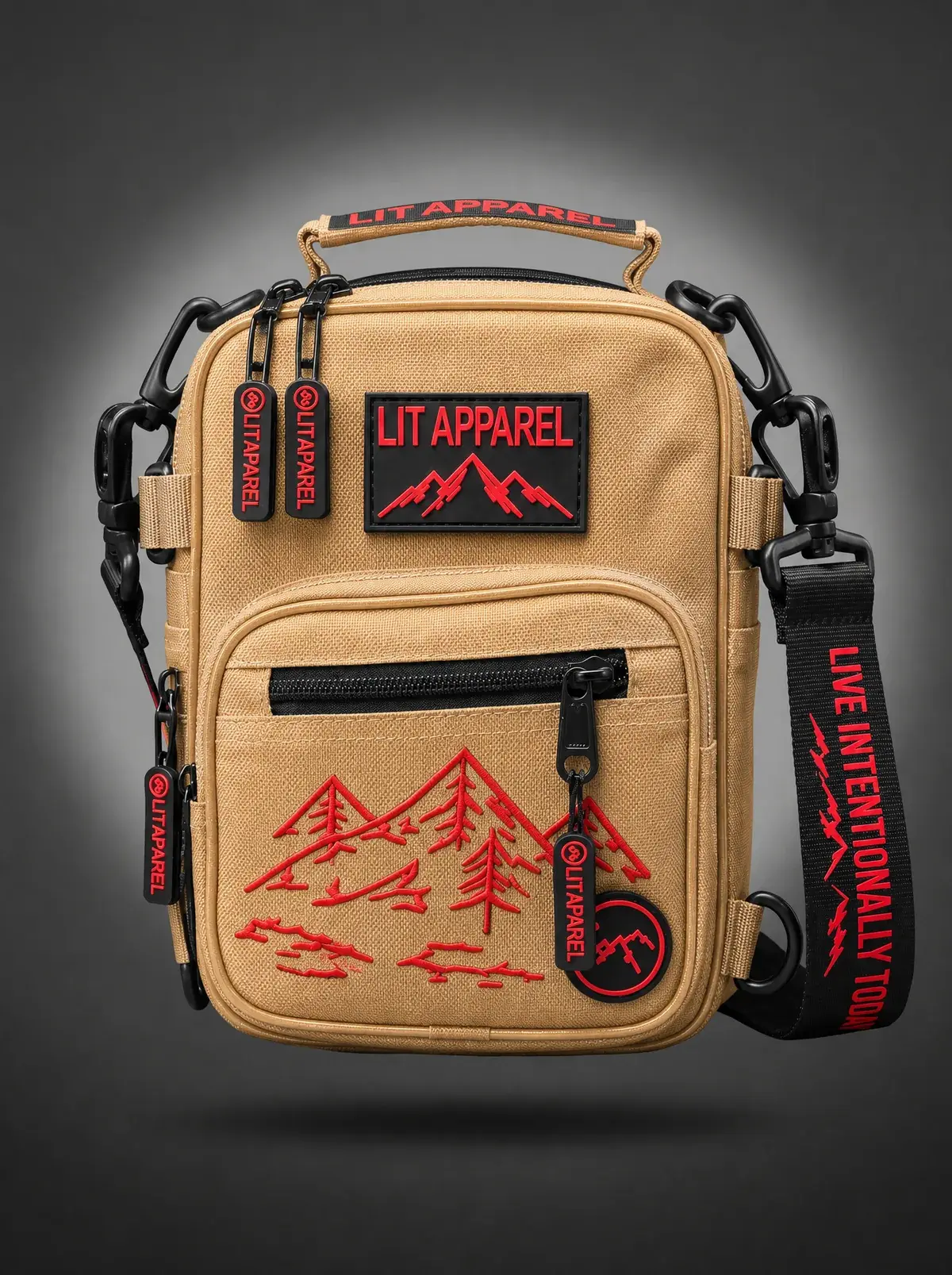 LIT Tactical Sling — Tan in Tactical Tan, photographed front-on against a paper ground.