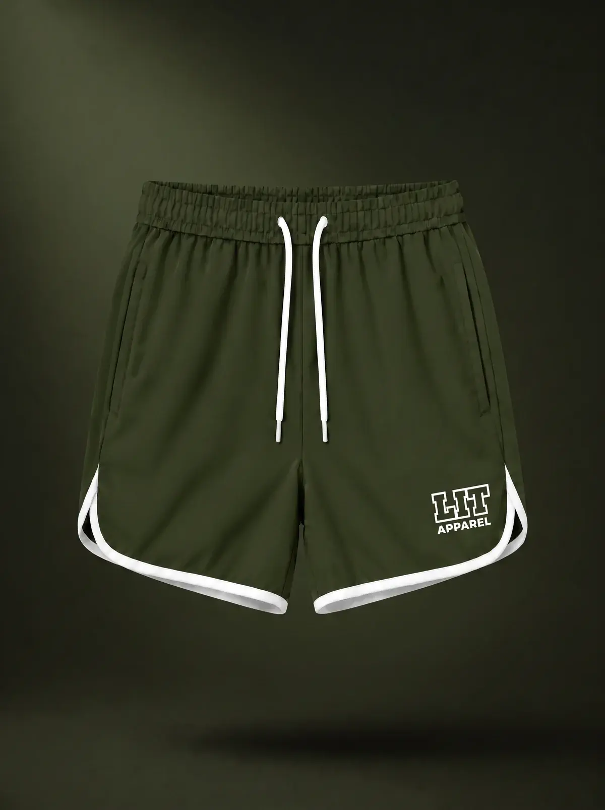 LIT Track Short — Olive in Summit Olive, photographed front-on against a paper ground.