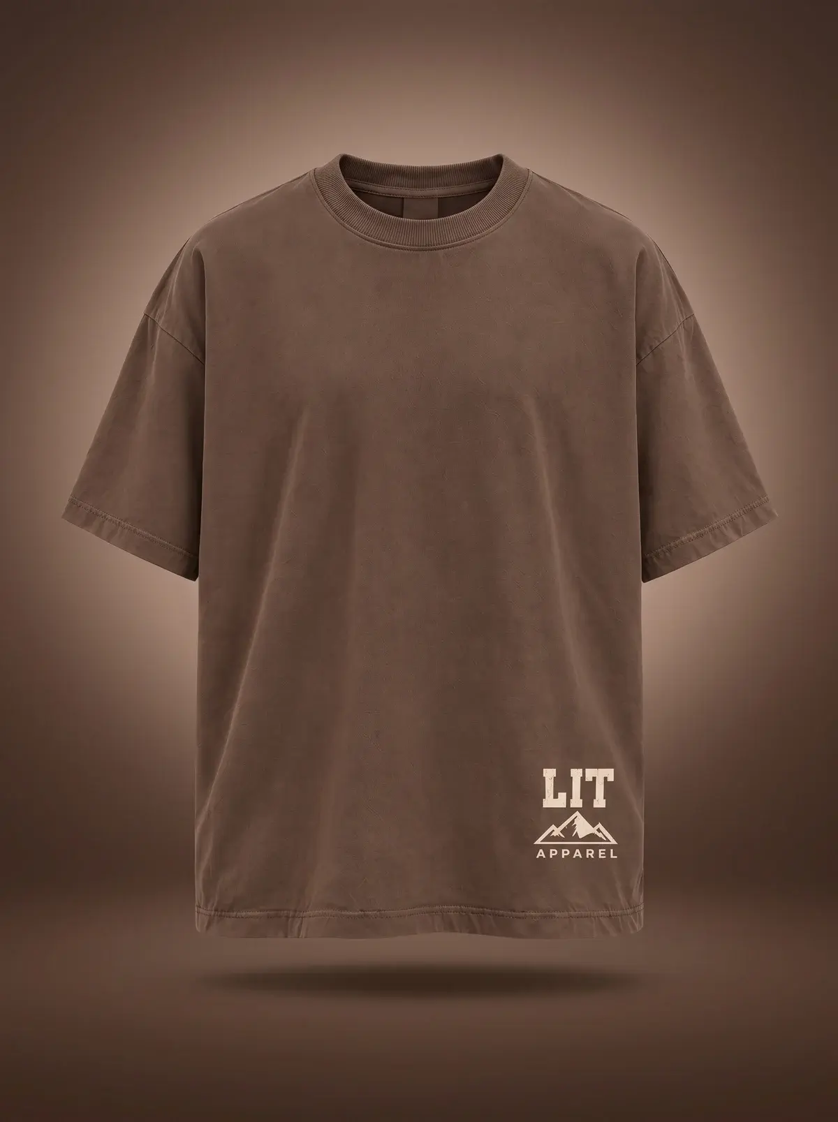 Live Intentionally Tee in Cocoa, photographed front-on against a paper ground.