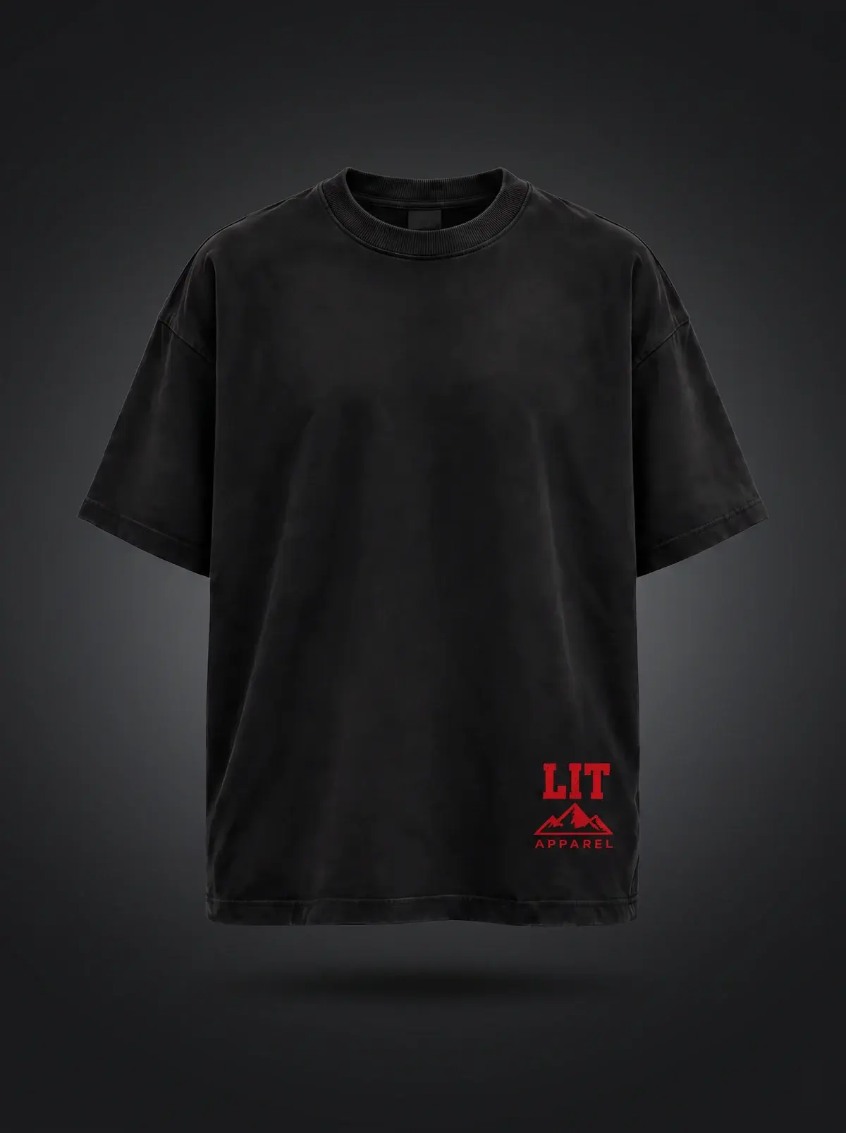 Live Intentionally Tee — Black / Red in Summit Black, photographed front-on against a paper ground.
