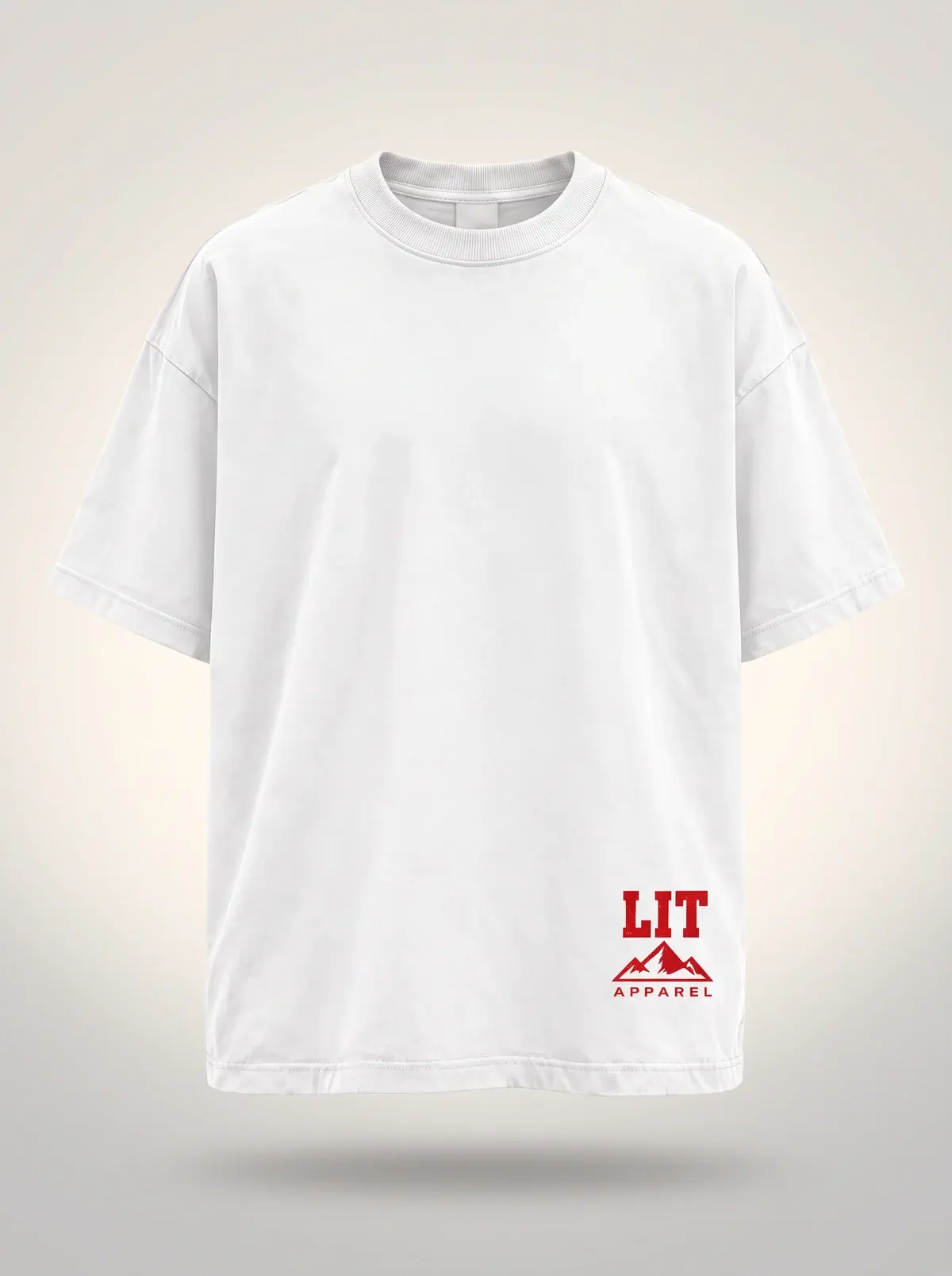 Live Intentionally Tee — White / Red in Overexposed White, photographed front-on against a paper ground.