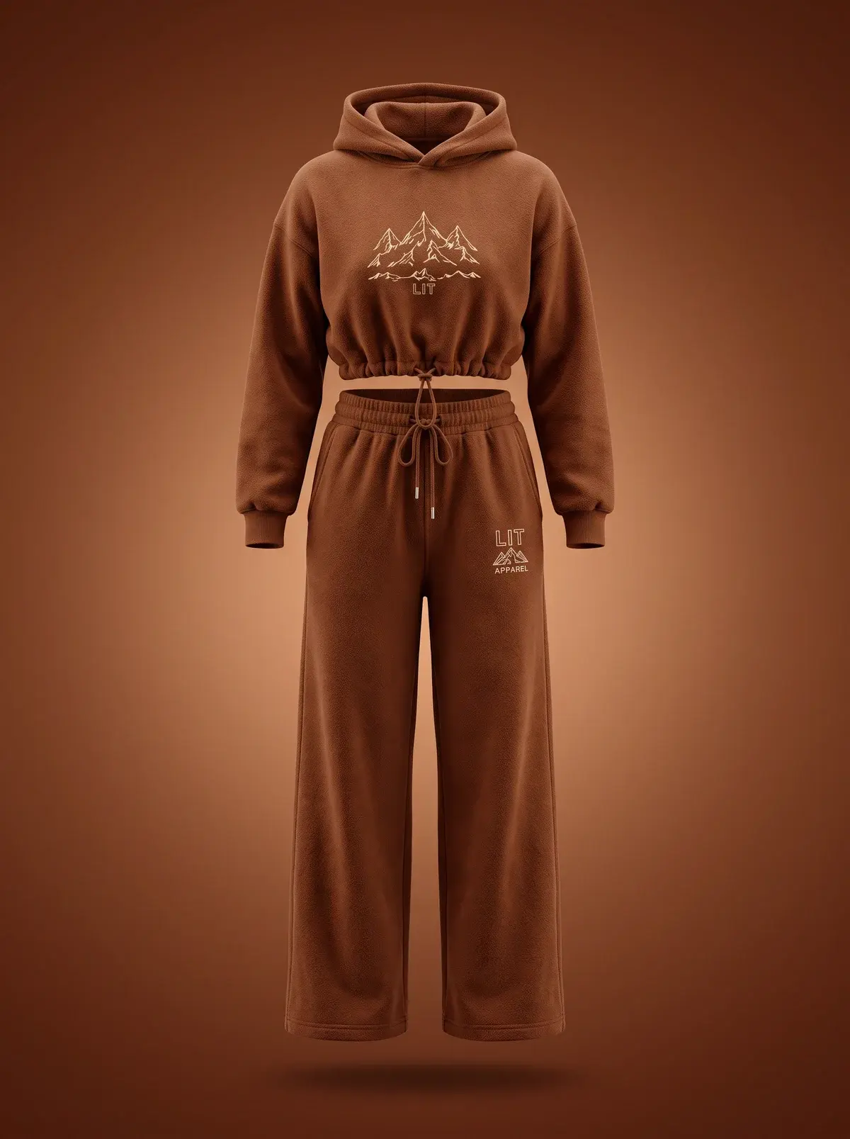 Mountain Hoodie & Sweats Set — Rust in Summit Rust, photographed front-on against a paper ground.