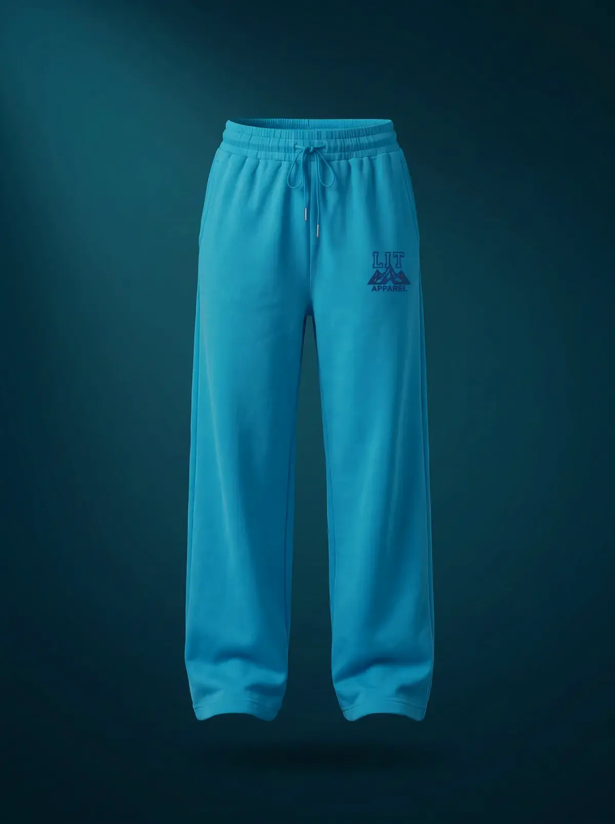 Wide-Leg Mountain Sweats in Summit Teal, photographed front-on against a paper ground.